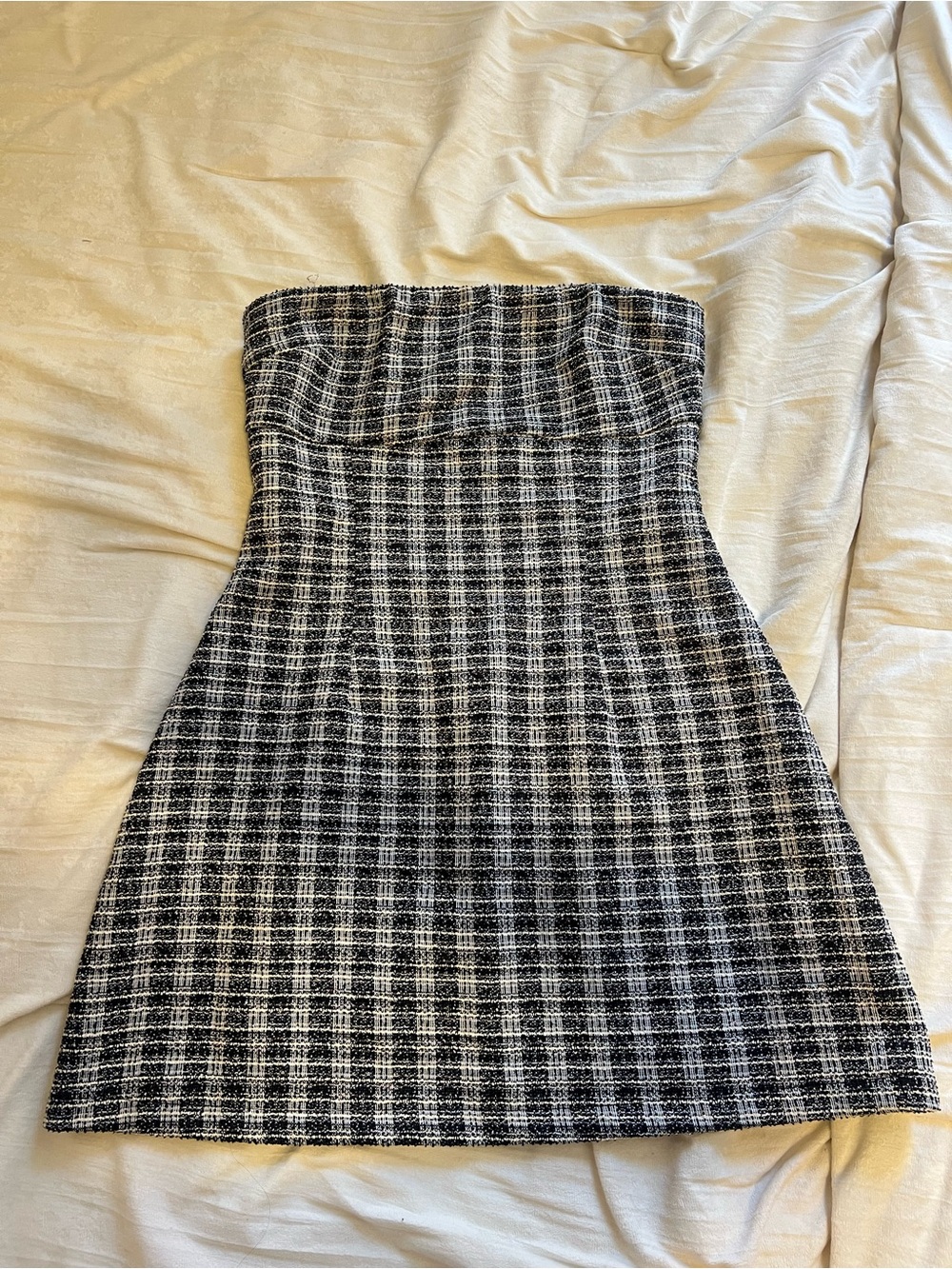 Strapless Black & White Plaid Tube Dress